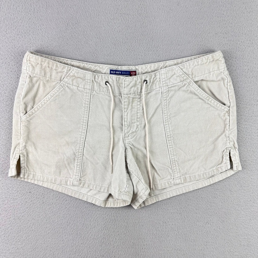 VTG Y2K Old‎ Navy Ultra Low Waist Corduroy Shorts Women 8 Beige Drawstring Beach